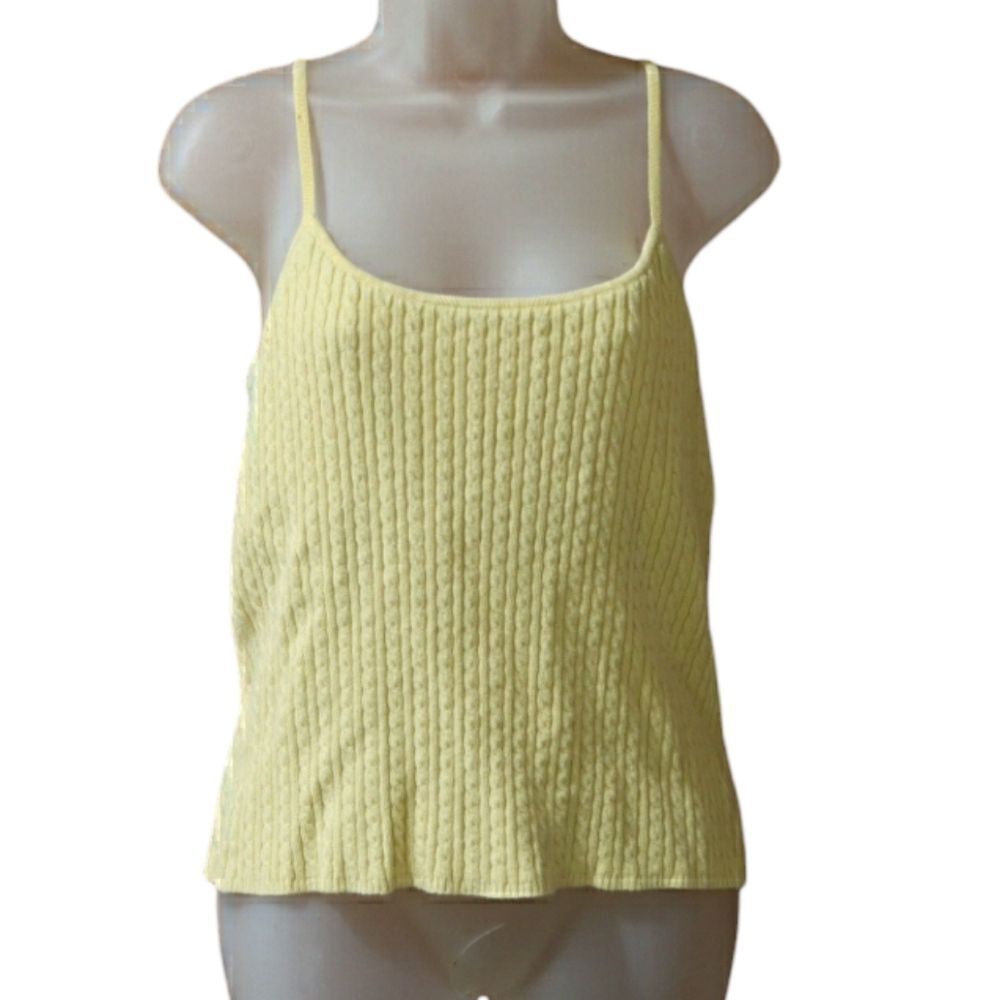 ESS Butter Yellow Ribbed Sleeveless Tank Top Cami Vintage Y2K Shelf Bra LG